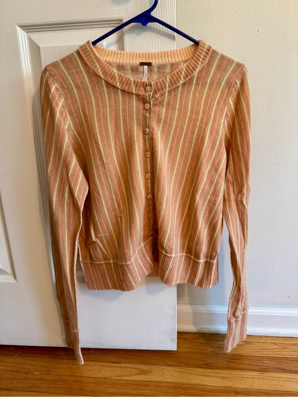 Free People Nocturnal Patterned Cashmere Cardi Peach Striped - Picture 2 of 6